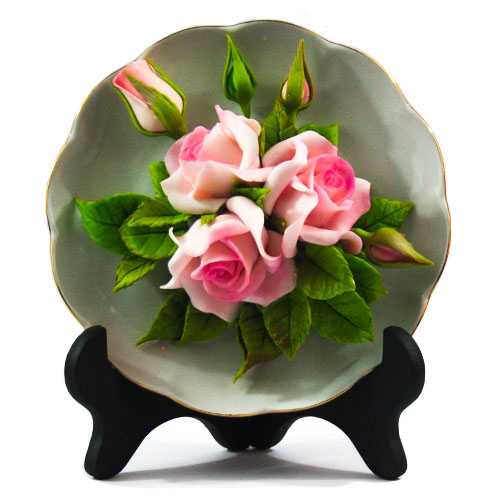  بشقاب چینی با گل‌های صورتی